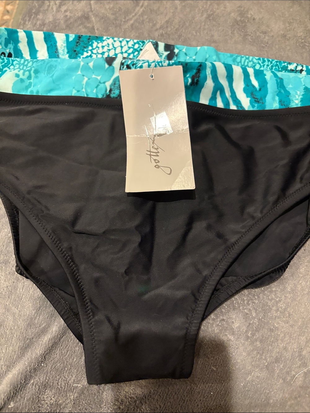 Gottex Black Bikini Bottom with Turquoise Patterned Waistband